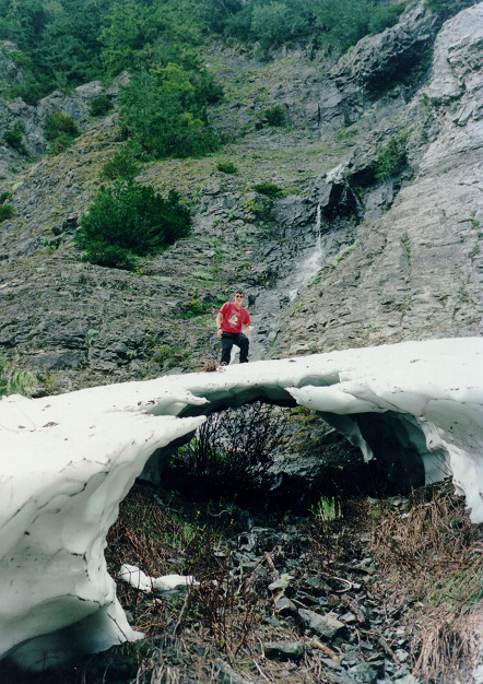 A natural snow bridge near Ipsut pass, on the Wonderland Trail.
